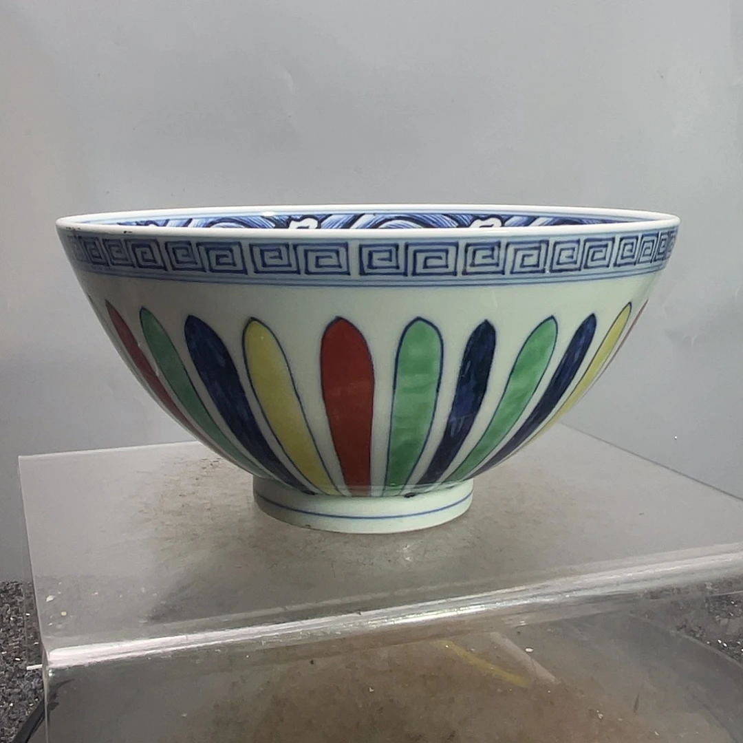 陶青花斗彩碗一个