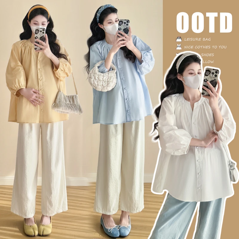 时尚春夏孕妇衬衫新款衬衫宽松休闲上衣长袖文艺上衣