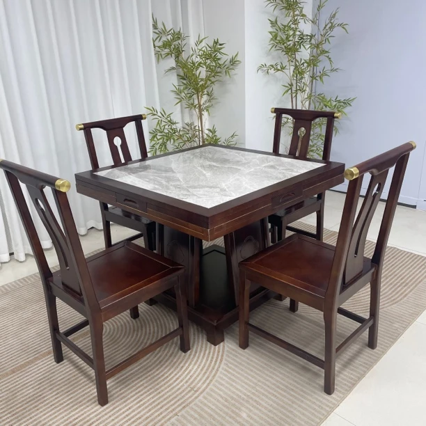 中式实木八仙桌岩板餐桌椅组合方圆两用四面折叠小户型家用