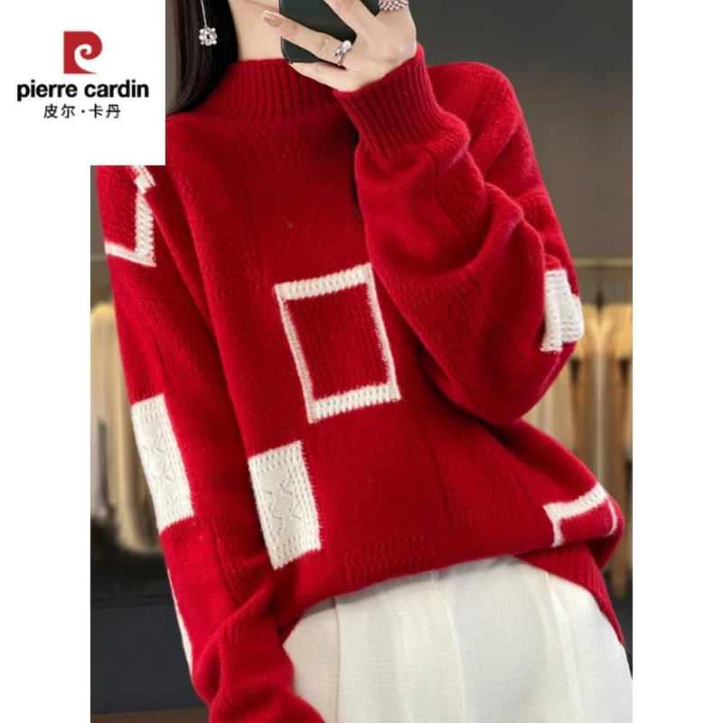 皮尔卡丹胖mm秋冬大码半高领红色毛衣女2025新款洋气内搭可外穿针