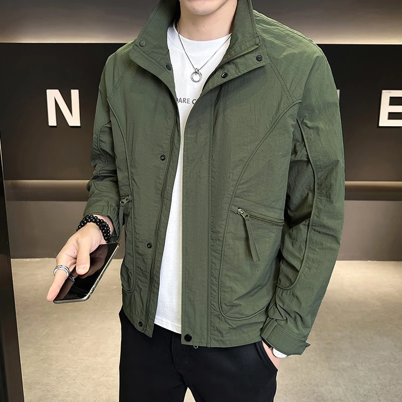 秋装新款男士时尚抗皱立领夹克外套潮牌百搭衣服户外休闲冲锋衣