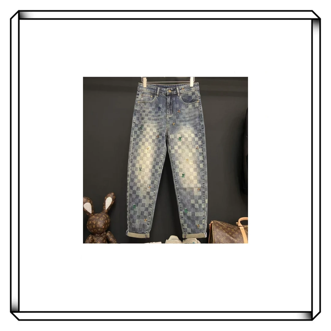 【阿军Studio 25SSL007】赤耳水洗设计款棋盘格直筒牛仔裤男女同款