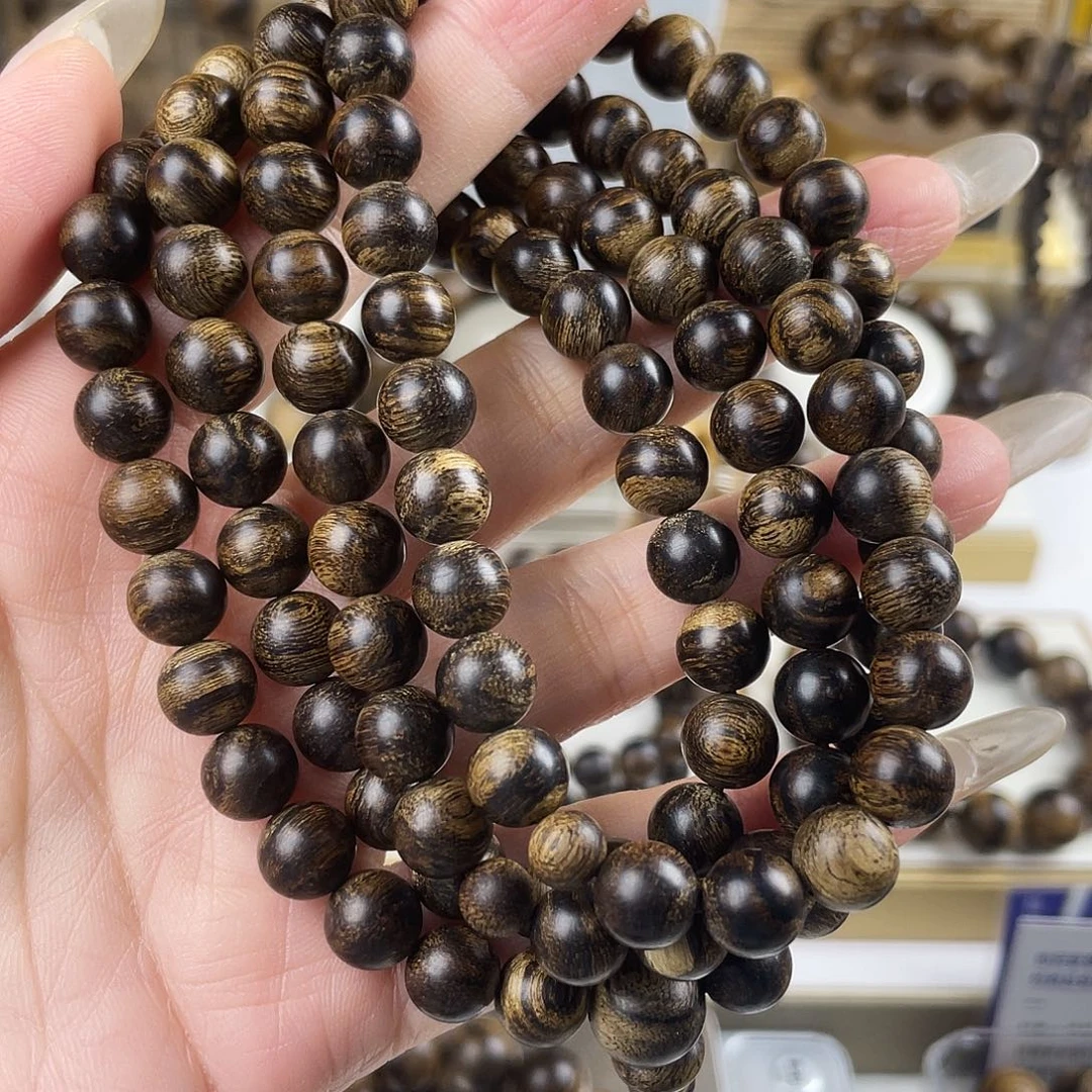 随***風手串沉香越南芽庄老白棋窖藏古董玉化瘤疤虎斑0.8×108