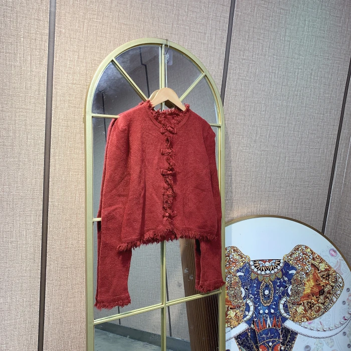 BS368孕妇红色针织开衫90-120