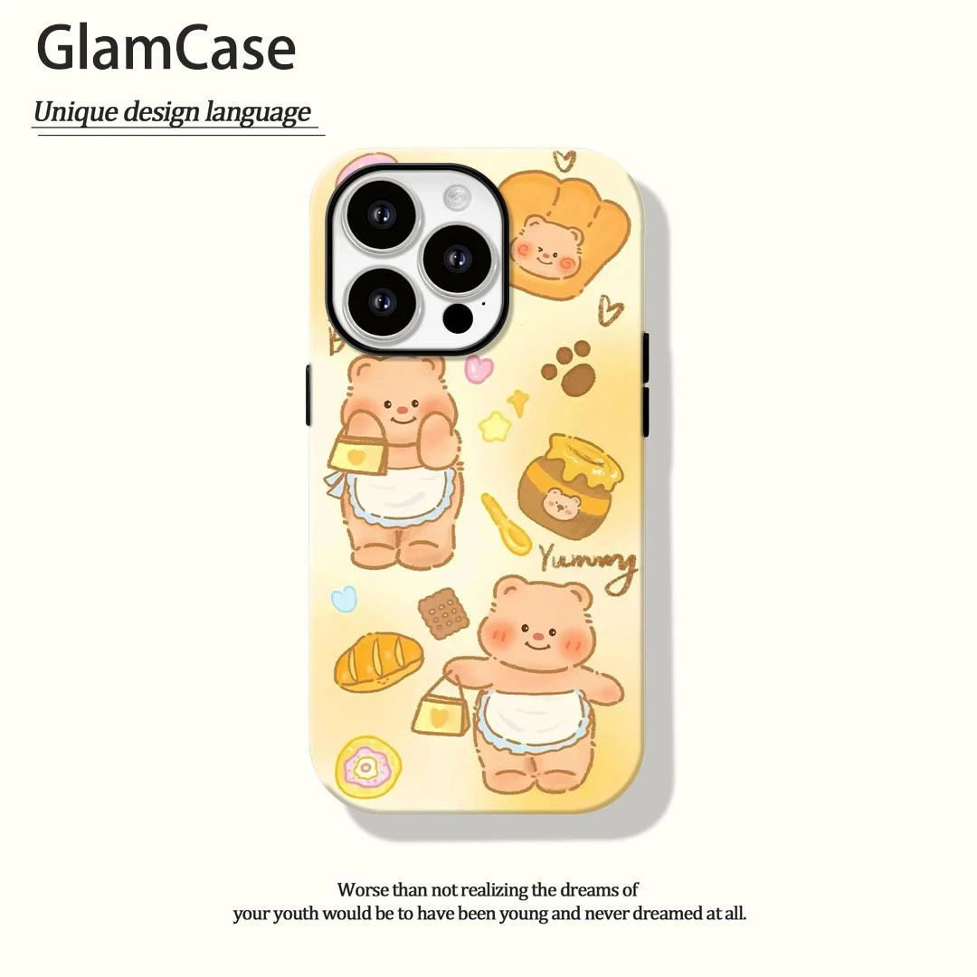 黄油小熊菲林二合一适用苹果16promax华为vivo小米oppo手机壳秋冬