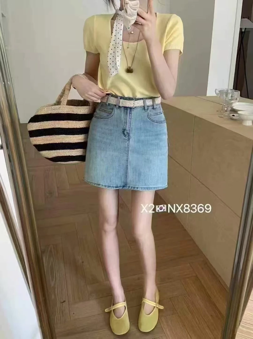 时尚高腰牛仔短裙女2025夏季新款韩版百搭显瘦a字半身裙