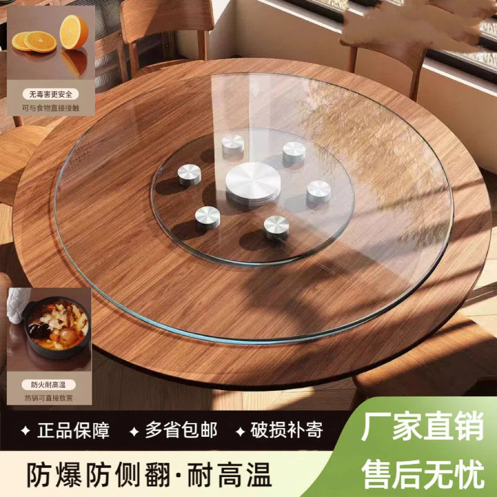 钢化玻璃合金转盘家用圆方桌旋转圆盘防侧翻印花玻璃餐桌转盘底座