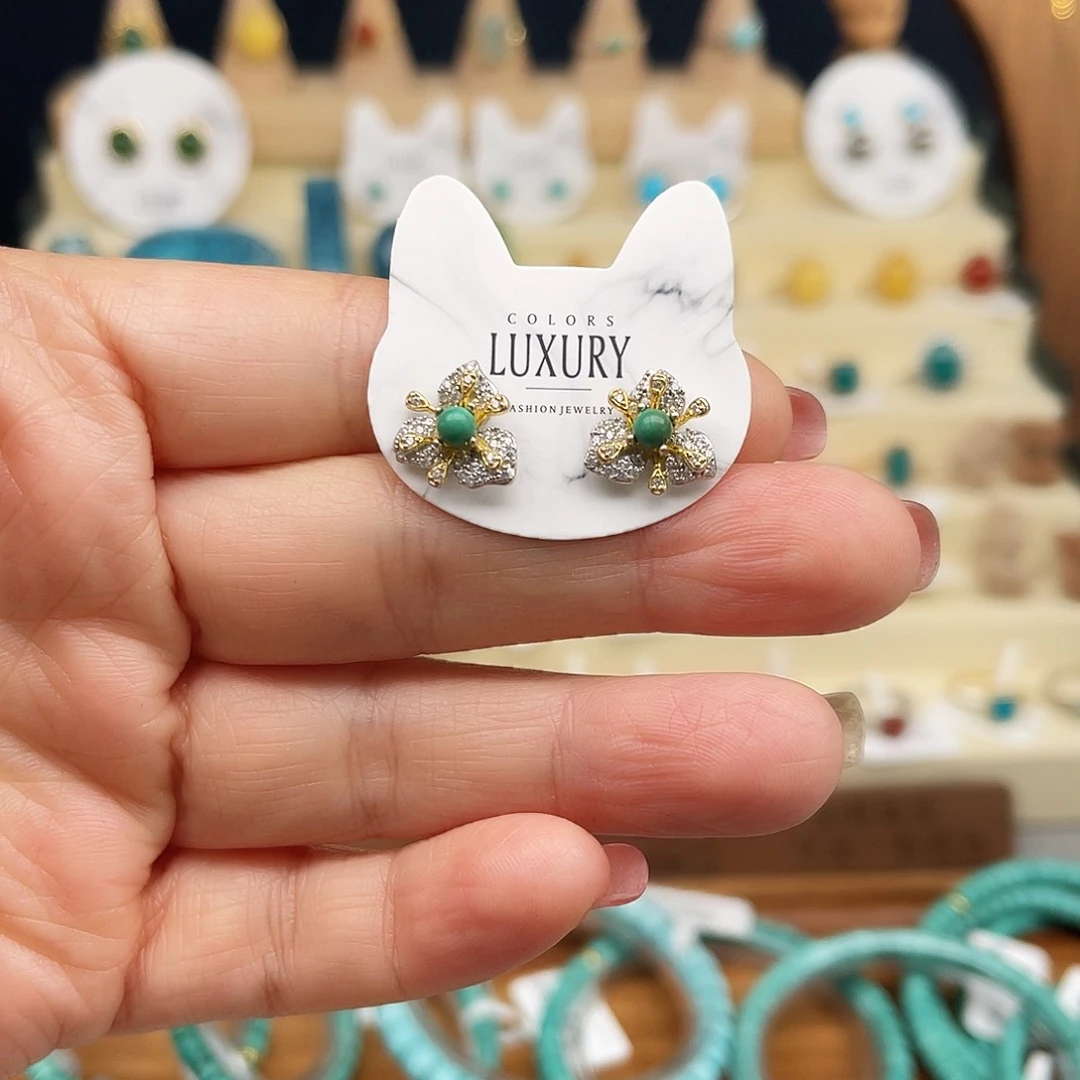 绿松石耳饰银S925镶嵌