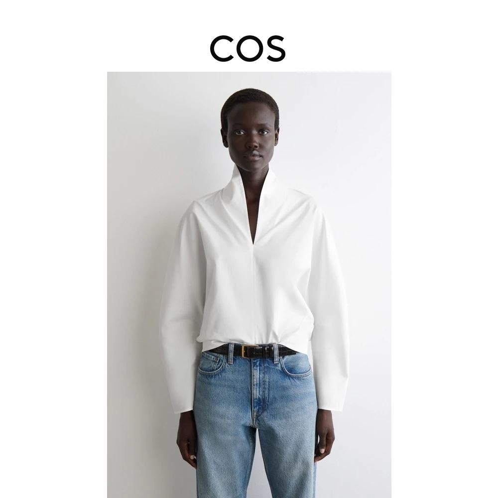 COS女装 休闲版型立领棉质衬衫白色2025秋季新品1303192002