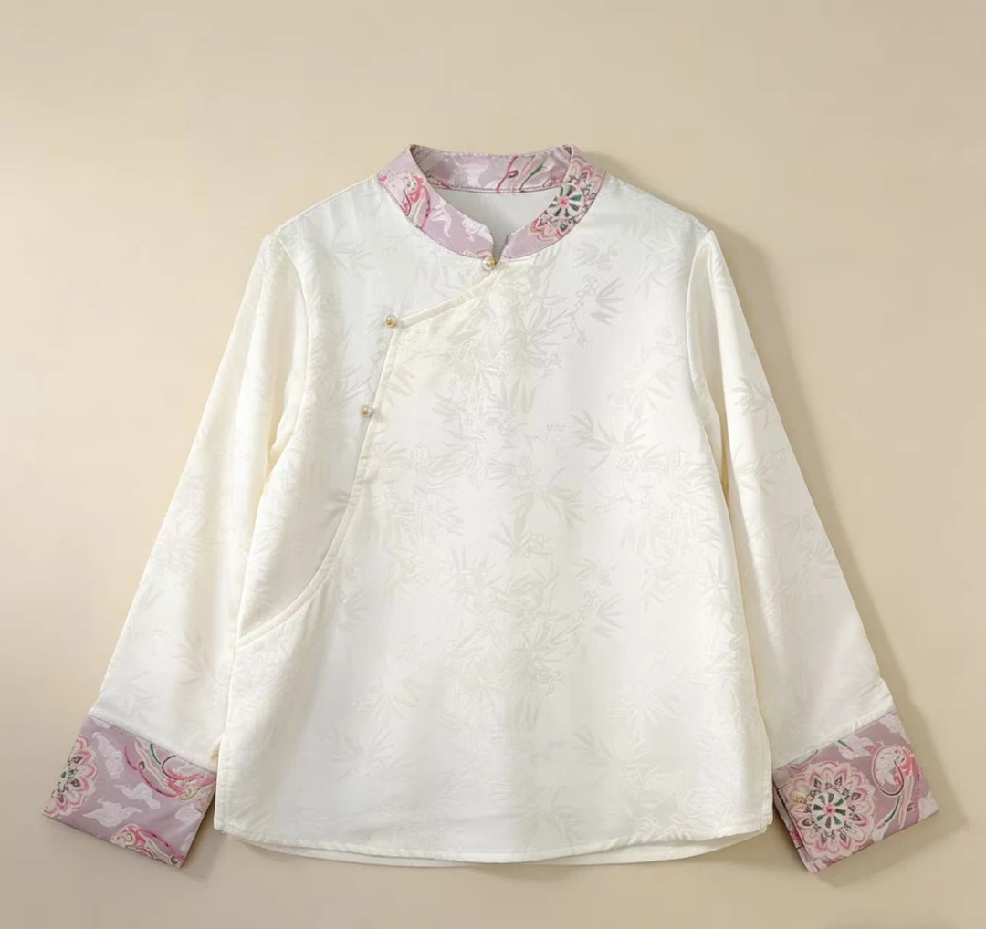 【白云】花瓣袖提花中国风长袖常规款衬衫宽松型奥黛1361