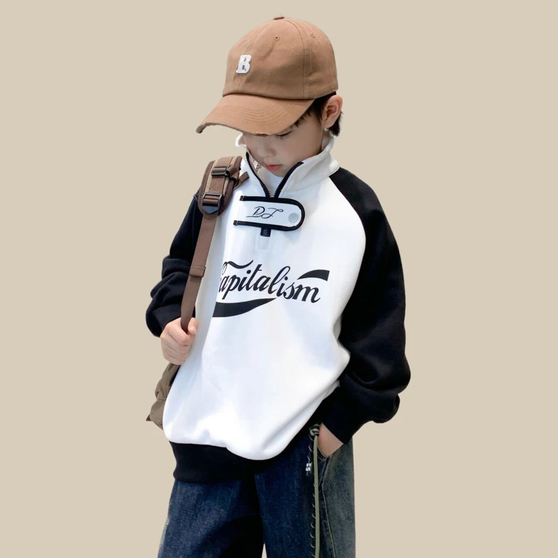 男童卫衣春款2025新款中大童立领男孩春季儿童春秋炸街洋气上衣