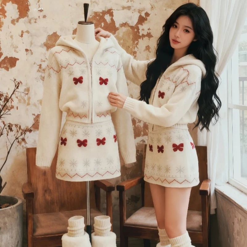 兹伊翰【经幡咏唱】慵懒松弛感复古针织上衣a字短裙独特漂亮套装女