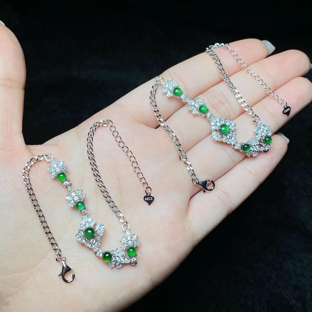 【云上叙】S925银镶嵌翡翠手链-多样性发一件-3.5mm-V21100-K（商城）