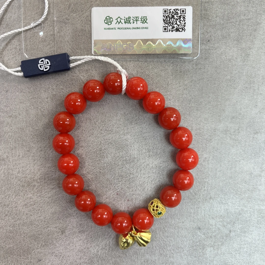 原矿南红 亮面 卡10 带双莲蓬 手串 YZ0646 [燕赵造物司］