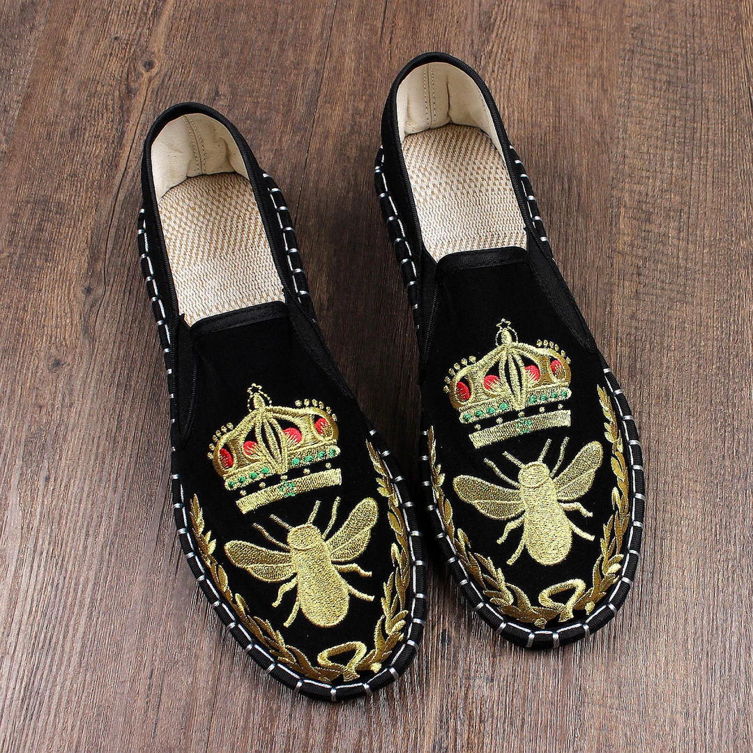 夏季老北京布鞋男士中国风绣花透气软底手工一脚蹬高档千层底休闲