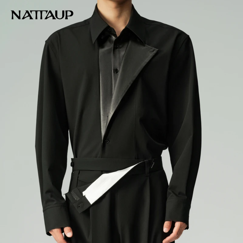 【新品】 F系列男士多用领片拼缎光仿皮衬衫