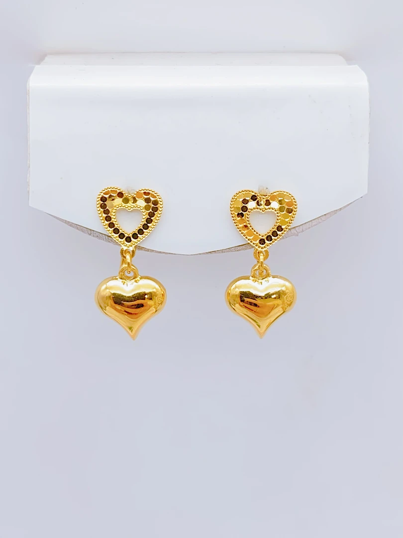 老庙黄金2 足金 精工5G工艺 时尚龙鳞爱心 7字钩耳饰2.57克