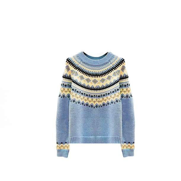 HW 长袖时尚圆领落肩袖设计师毛针织衫冬季针织撞色套头-2599