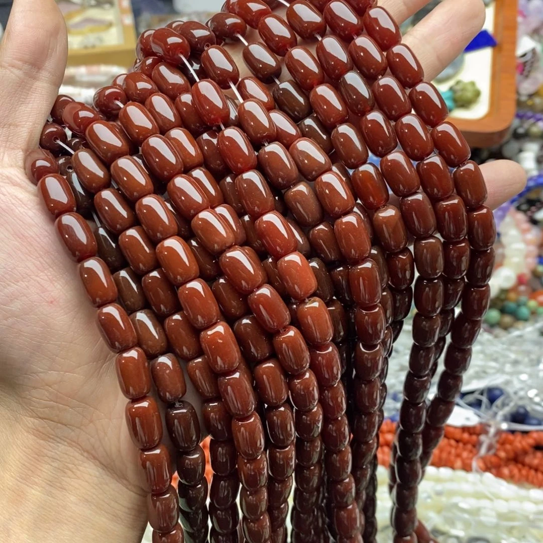 未镶嵌玛瑙/玉髓珠宝半成品一条天然8×12体红玛瑙胶囊桶珠