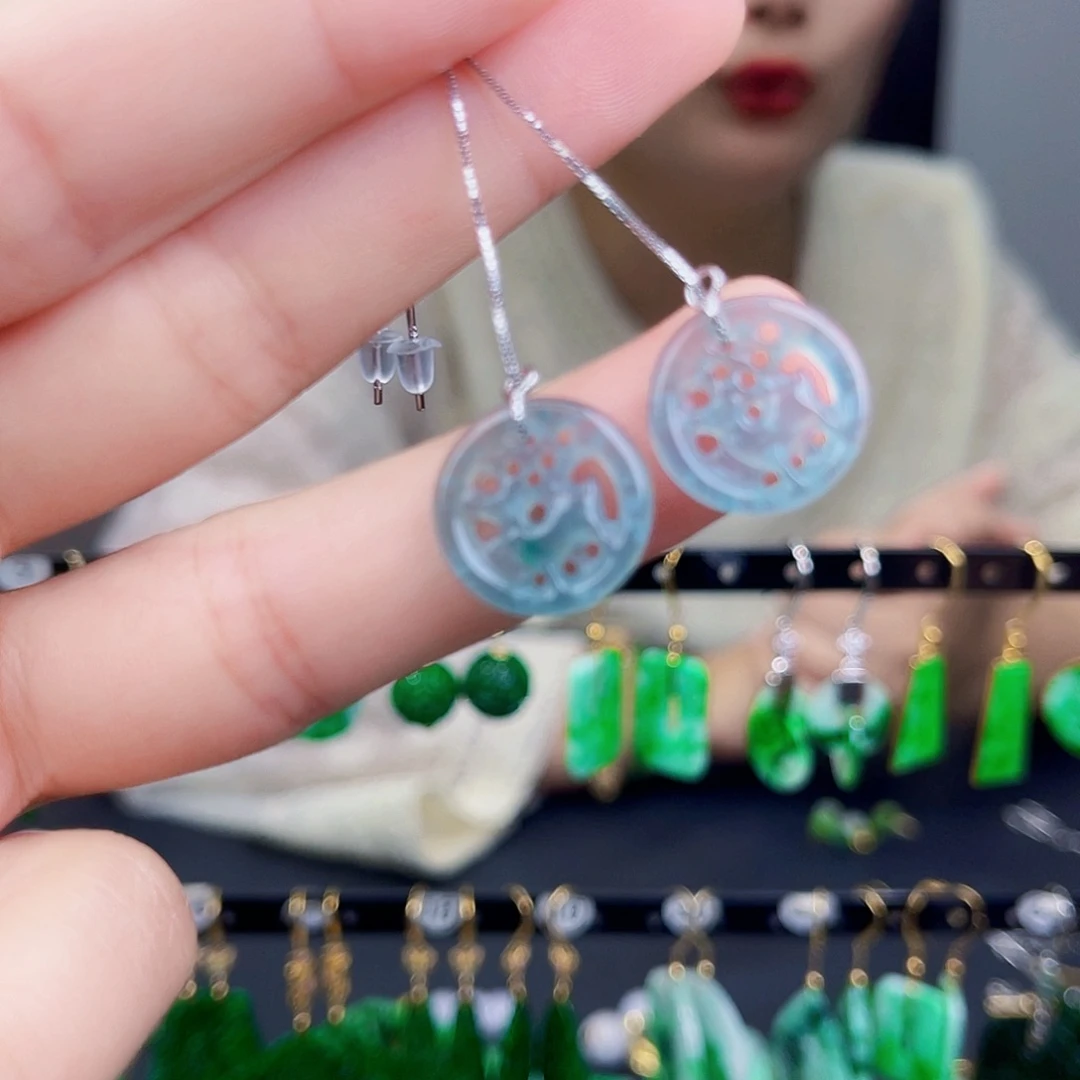 翡翠银S925镶嵌耳饰饰品