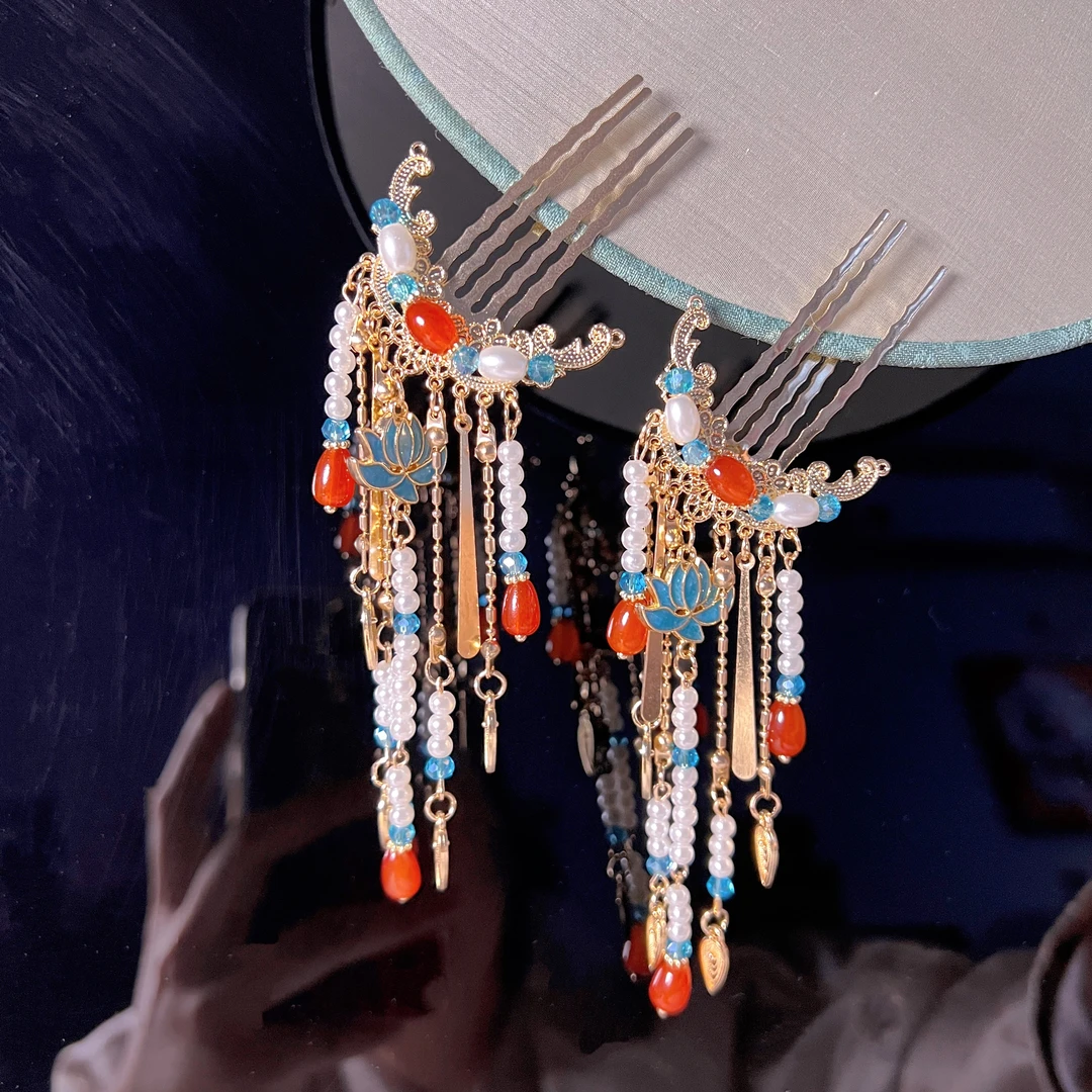 团紫手作金色婚礼结婚汉服新中式发钗掩鬓簪汉服头饰发簪对钗簪子