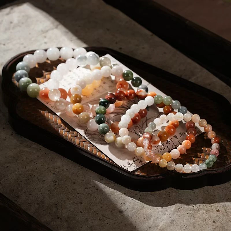 天然胧烟渡彩虹兔毛水晶手串女款时尚饰品串珠手链多样性发一