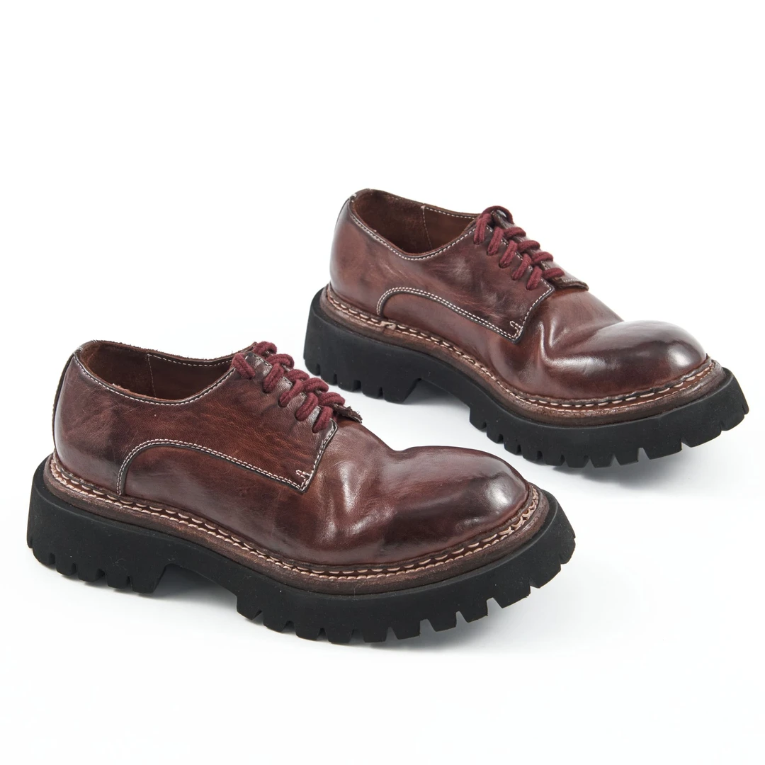 复古马皮大头德比水洗专用阔腿裤专用鞋子厚底休闲鞋百搭