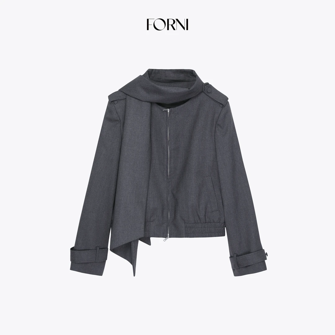 FORNI VTG时装屋 自留款私服自带围巾宽松飞行员夹克外套