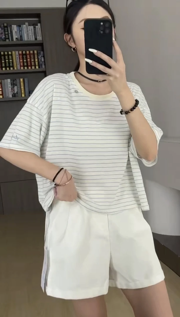 短袖圆领条纹极简风T恤百搭ins夏季时尚减龄春夏运动