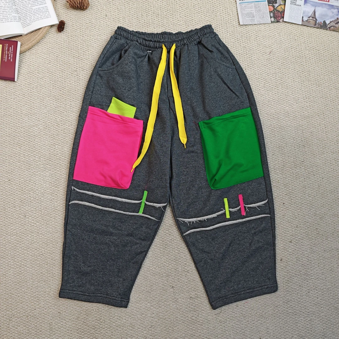 2025春季新款时尚百搭运动风拼色休闲裤束脚裤9581