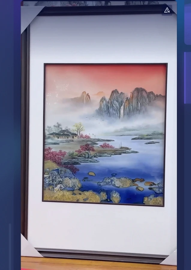 景德镇陶瓷供应链孙老师作窑变山水人家风景画片结晶瓷板画69y