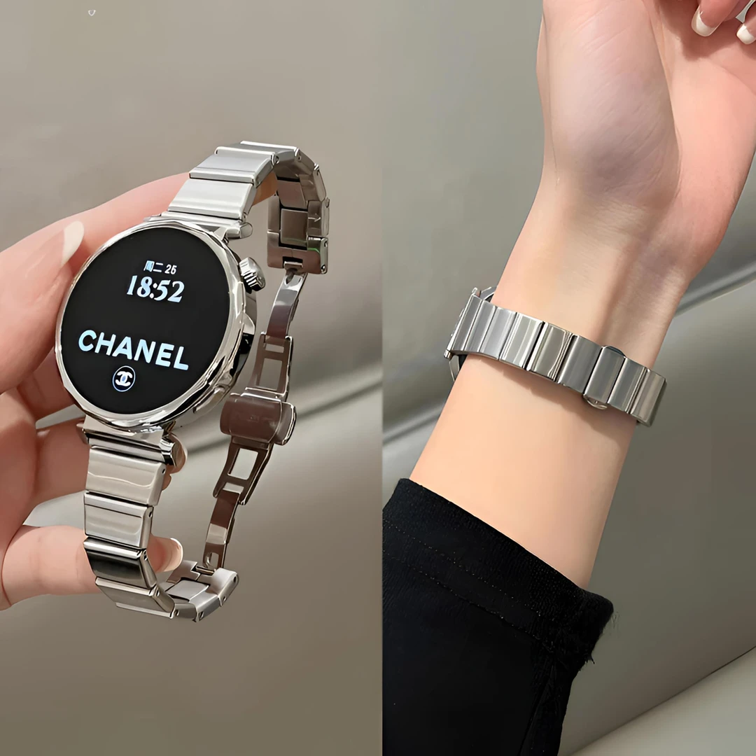 一株细不锈钢表带适用华为GT5 GT4通用Oppox2mini华为FIT4苹果S10