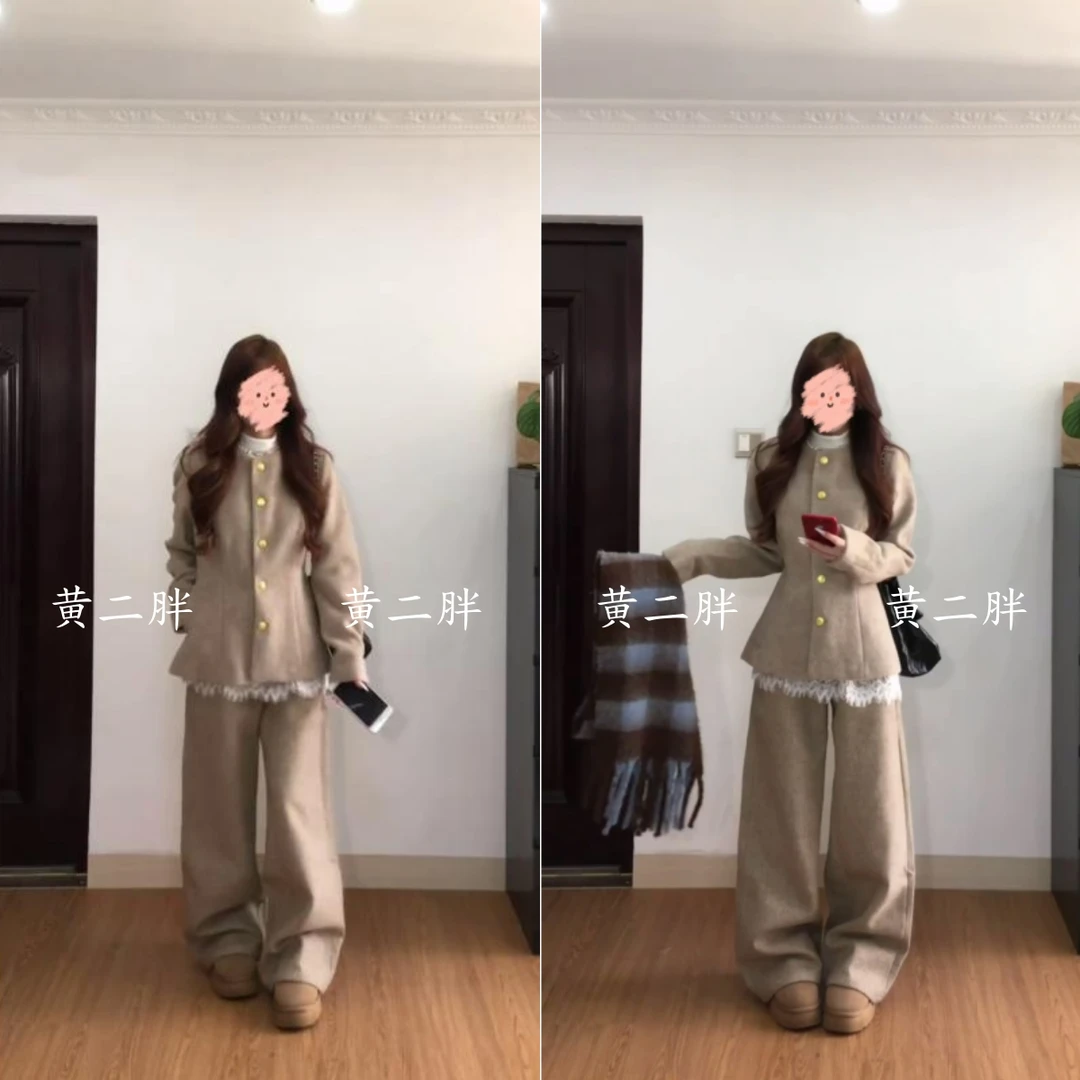 复古老钱风毛呢外套女秋冬新款收腰显瘦气质高级感上衣配同款长裤