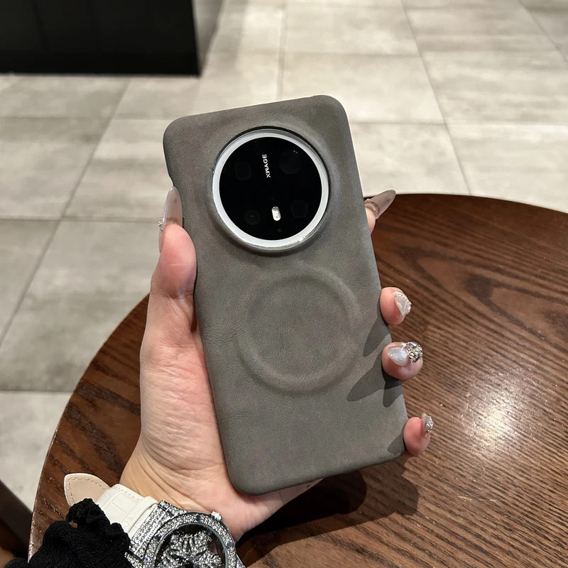 纯色羊巴皮磁吸肤感适用华为mate70/60pro+手机壳pura70pro男女款