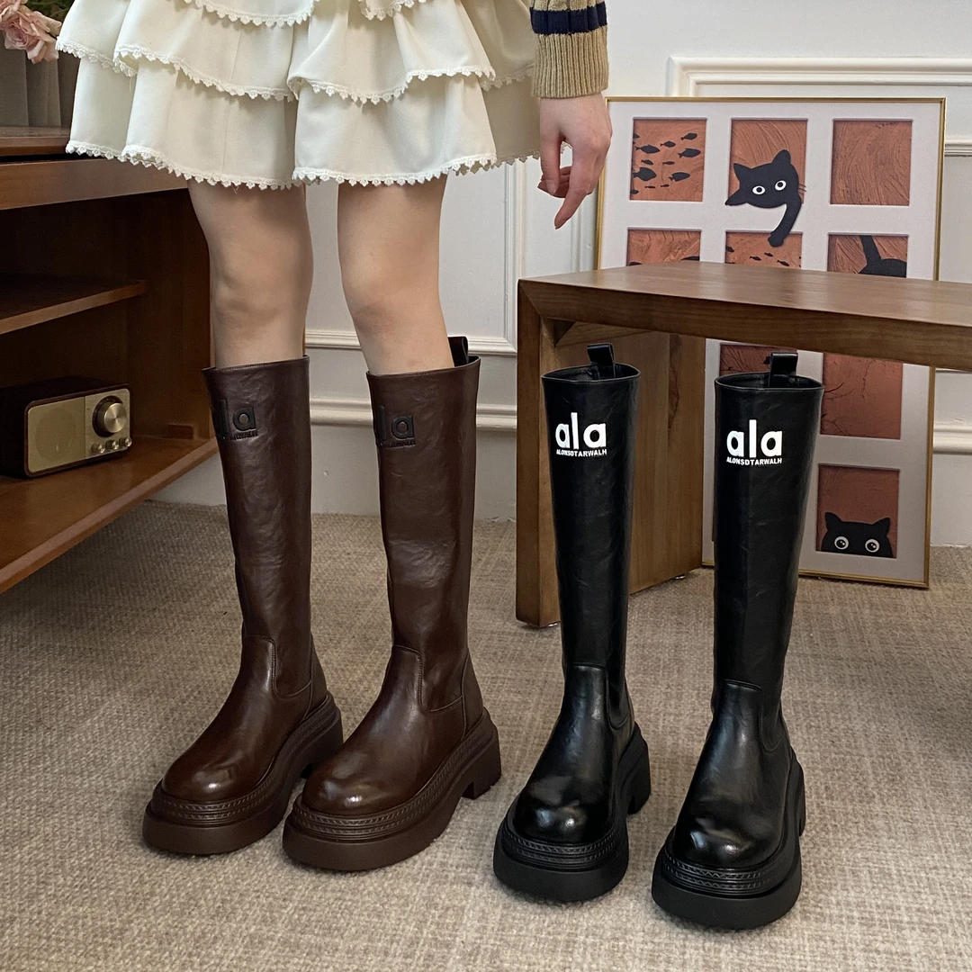 贾不假流光高智风长筒靴2025新款秋冬厚底增高靴子女款小个子百搭