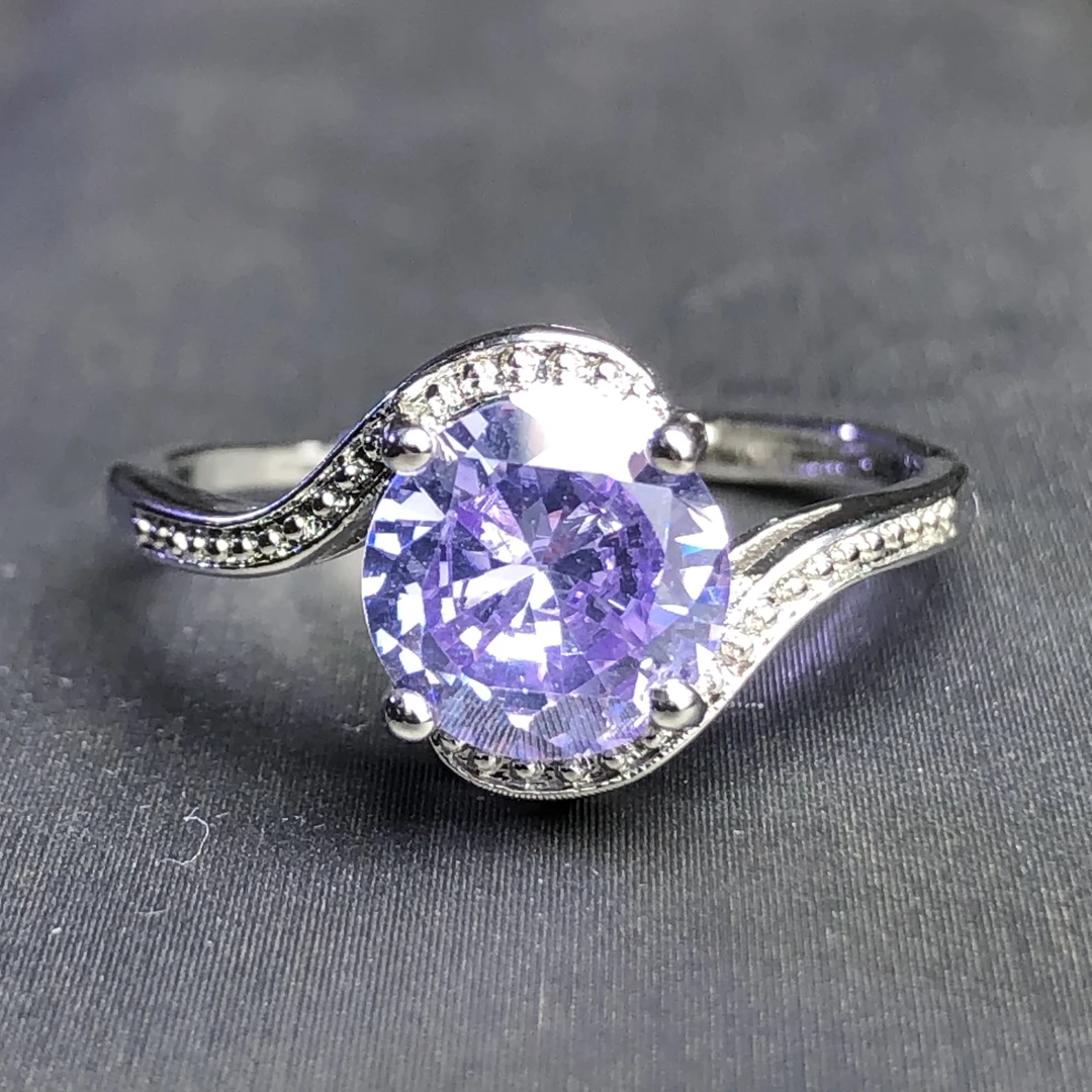 1174薰衣草紫水戒指银托开口可调节精选