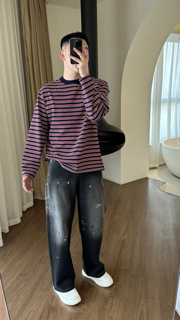 CHUJIE25SS早春新款韩版条纹宽松打底长袖T