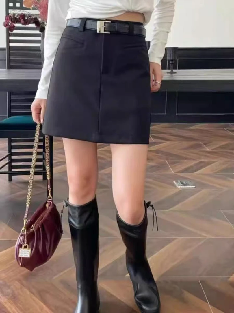 B069 裙子短裙H半身裙美拉德风修身女半身裙高腰黑色