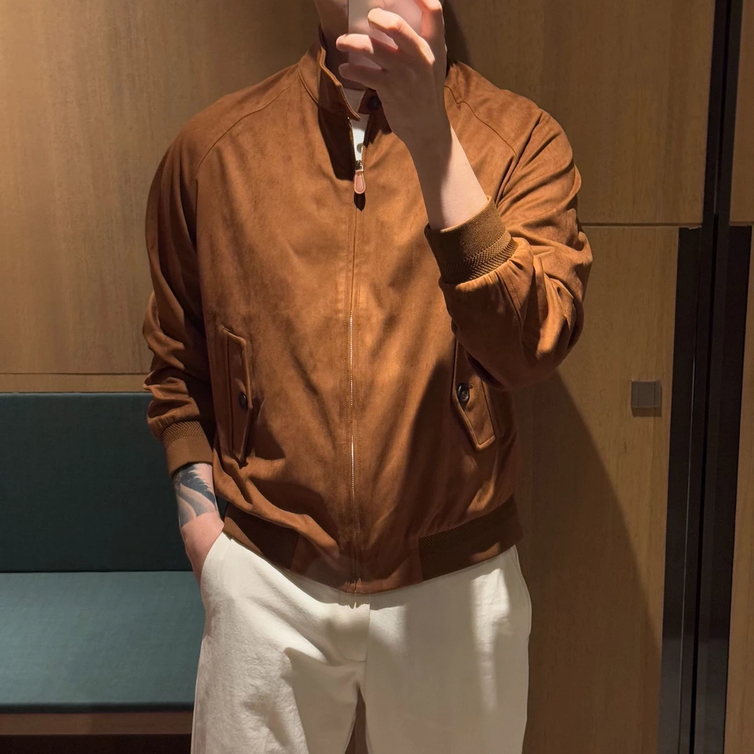 【诺可高定】25422 秋上新系列百年经典麂皮绒定制立领飞行员夹克