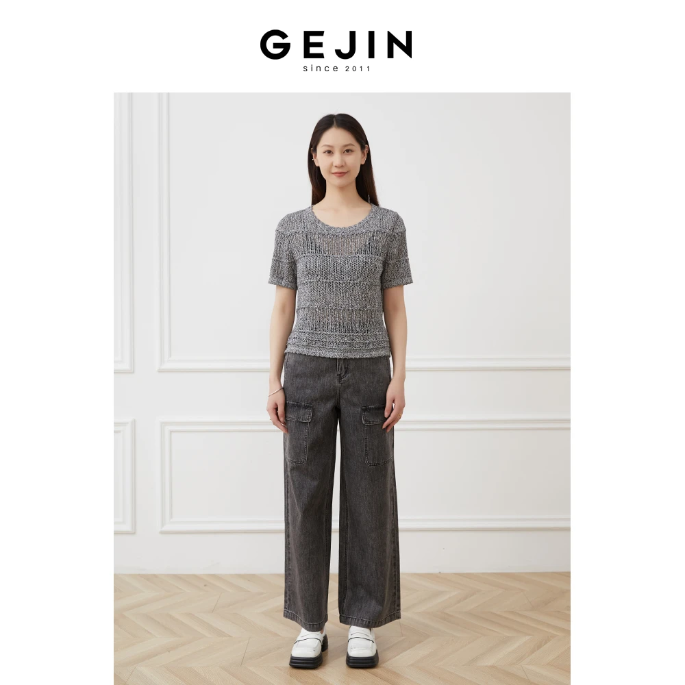 GEJIN/歌锦2025夏季新款时尚休闲镂空圆领针织短袖GD22562381