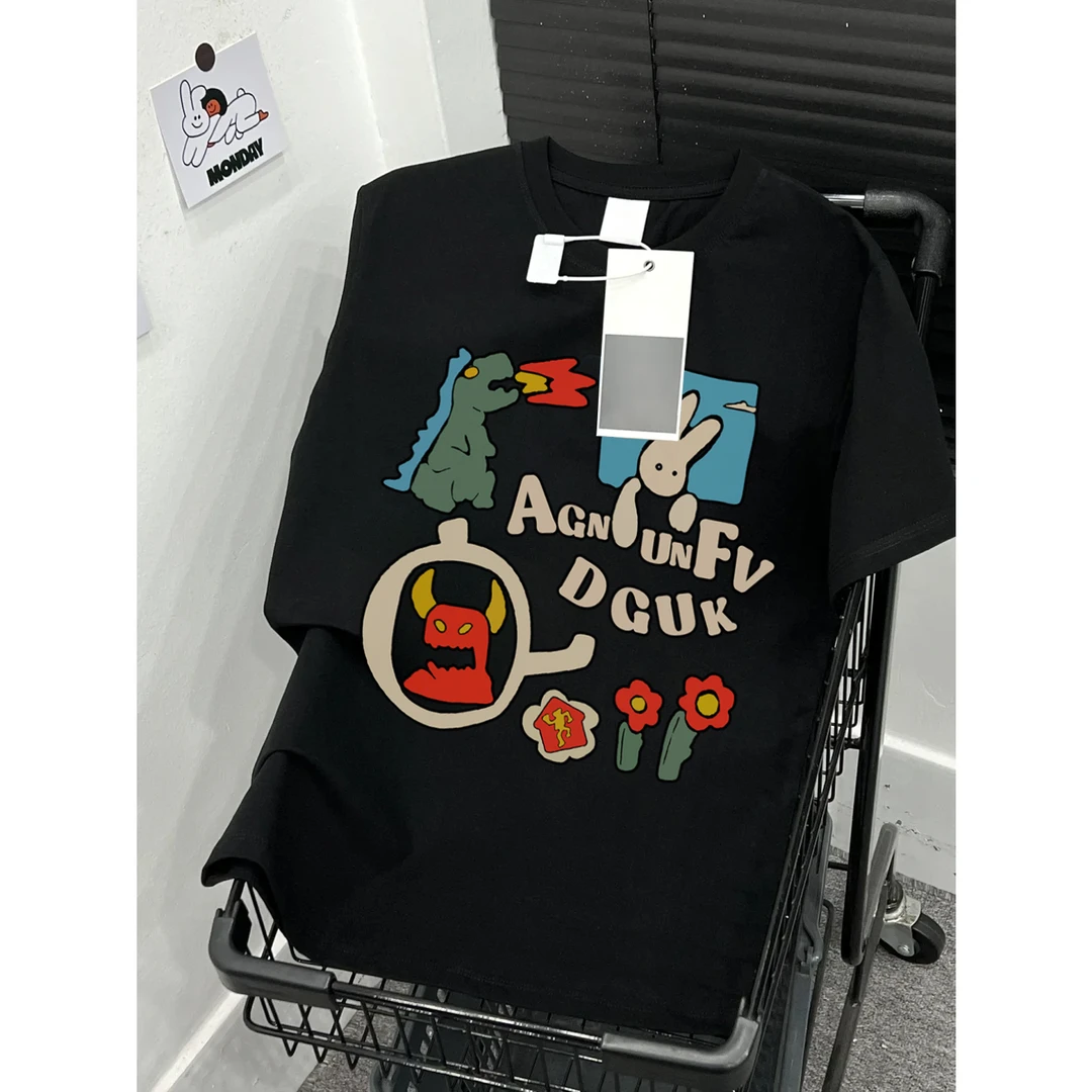 labzaa美式创意卡通字母印花短袖T恤男女夏季休闲纯棉情侣款上衣