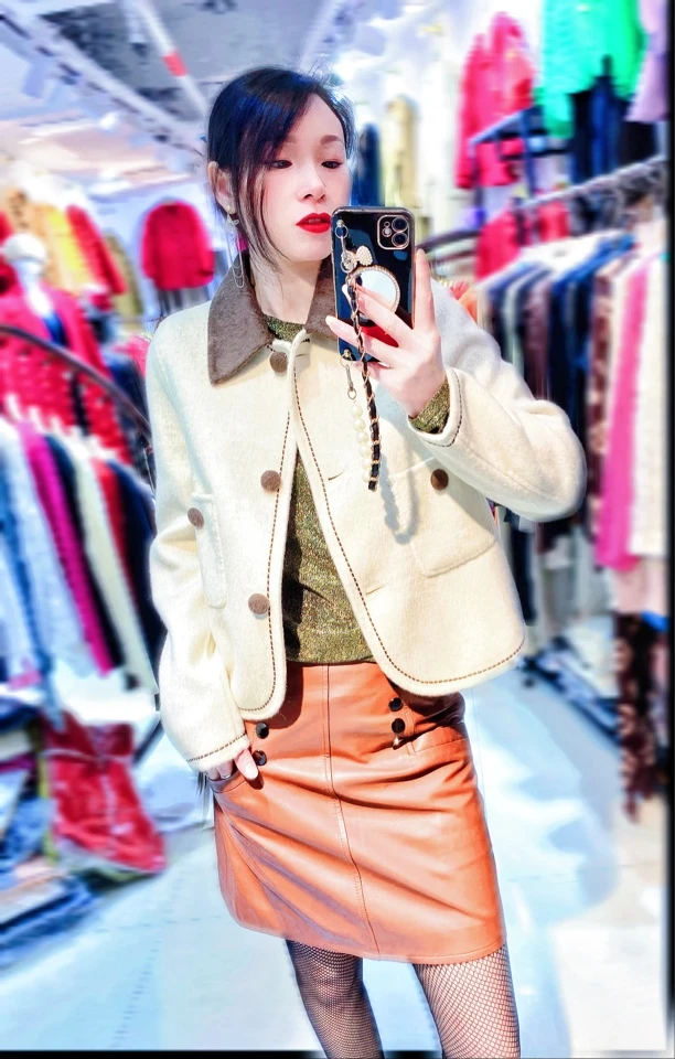 双面羊绒小香风拼色下摆门禁圆形天丝羊毛