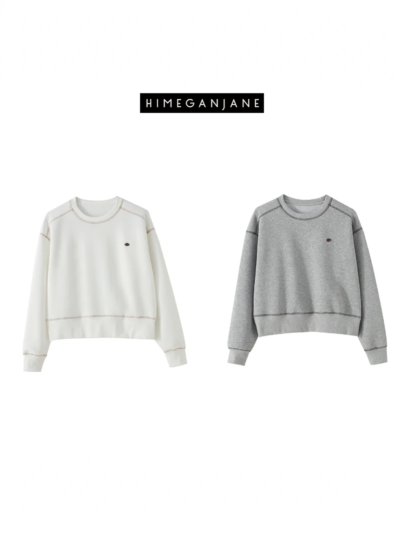 HIMEGANJANE 极简之境 100棉明线套头圆领卫衣11584