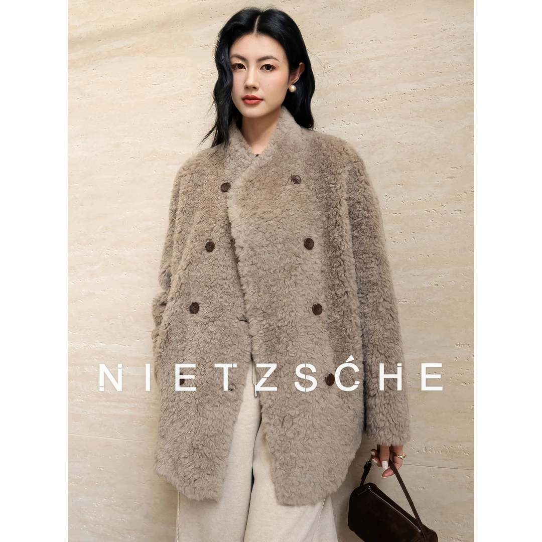 尼采 官方直营｜沪上千金｜1oo%绵羊毛中长款一体毛毛外套女30167