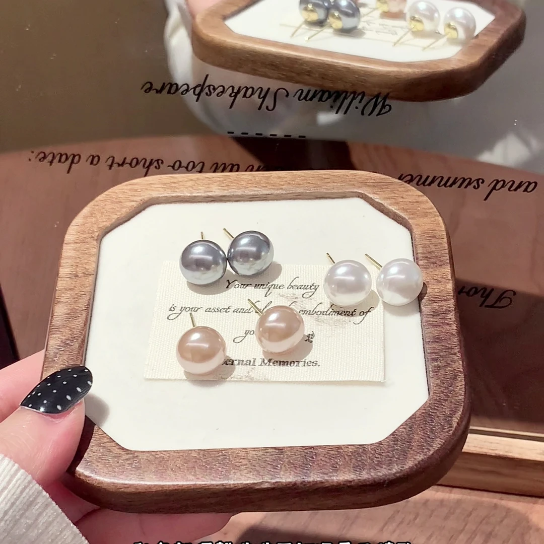 合金仿珍珠耳饰 简约温柔气质显瘦馒头珠珠耳钉12mm小众复古百搭