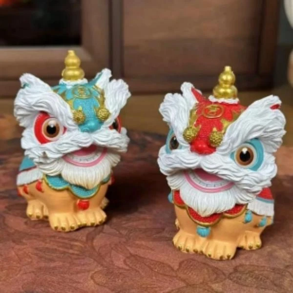 ZH2441-国潮醒狮舞狮树脂茶宠摆件茶道创意陶瓷可爱摆设