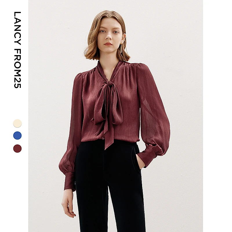 【朗姿新品Basic衣橱】法式飘带领设计感衬衣上衣新款气欧若风