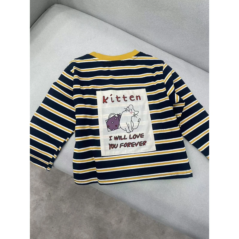 儿童T恤2025秋季新品男女童条纹打底衫长袖卫衣