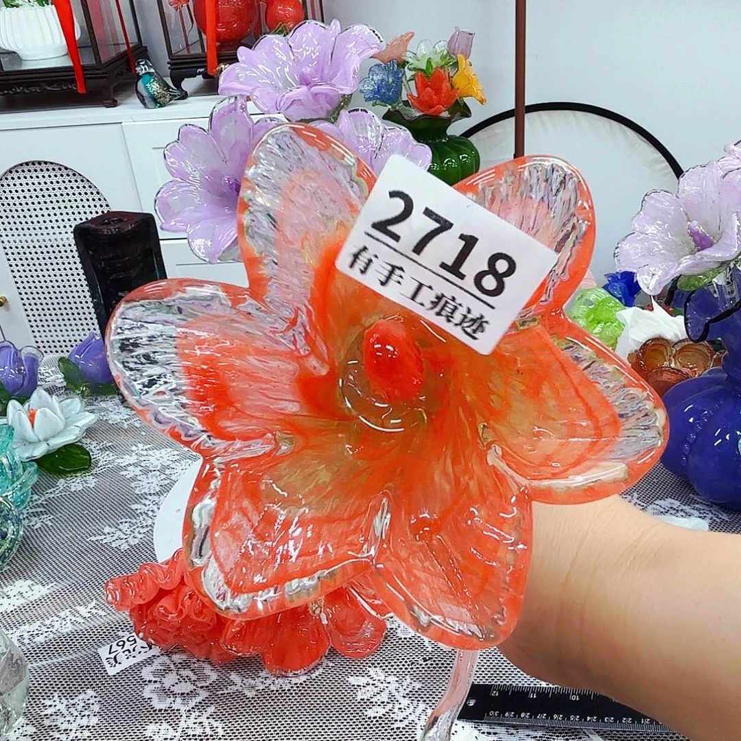 2718红百合1支琉璃花瓶花器艺术品