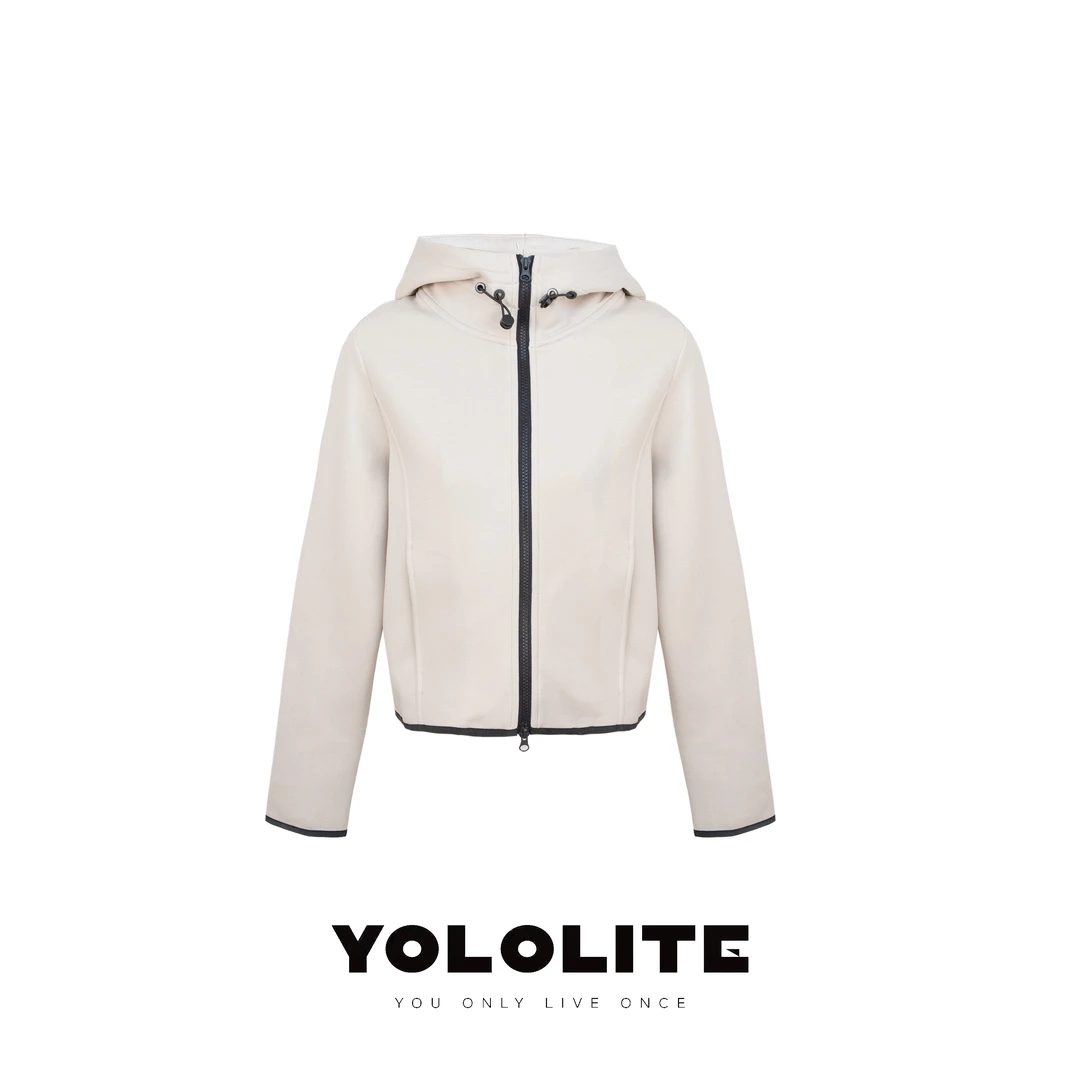 YOLOLITE【登月计划】2516夏季黑色下摆拉链撞色设计连帽开衫卫衣